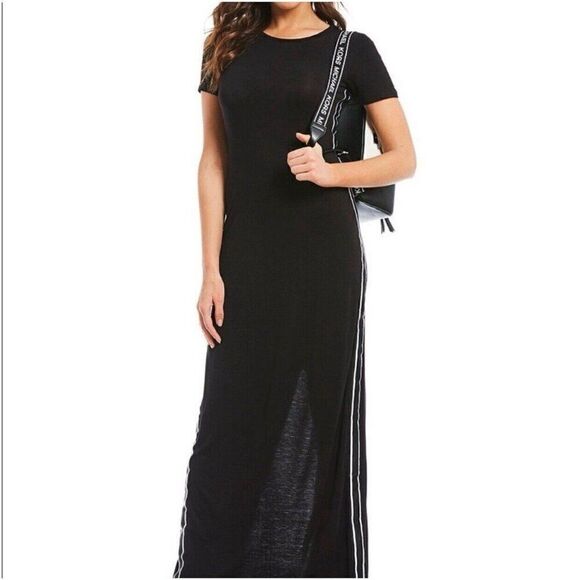 Michael Kors Dresses & Skirts - Michael Kors Black White Side Striped Short Sleeve Long Maxi Dress Xs